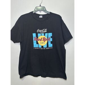Vintage Single Stitch Hard Rock Cafe Benefit Homeless Coca Cola TShirt  XL Black